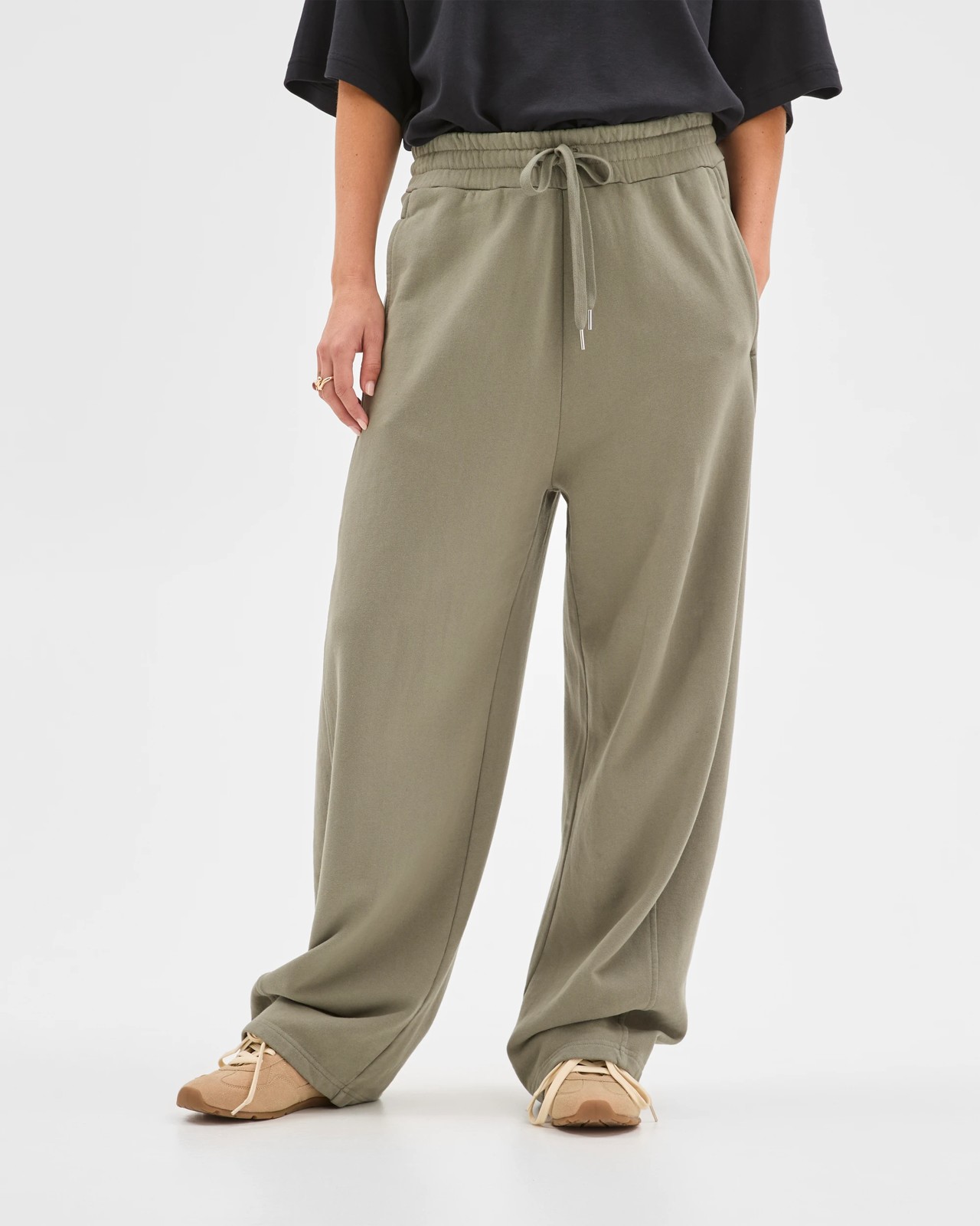 Australian Cotton Barrel Leg Jogger Pants - Washed Dusty Olive 4 of 5