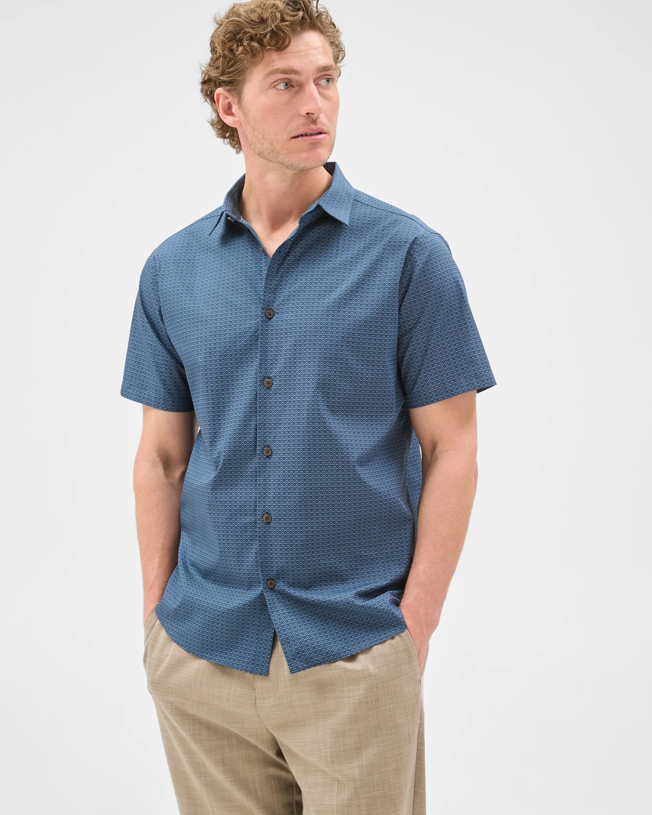 Preview Australian Cotton Short Sleeve Shirt - Floral Tile Navy 4 of 5