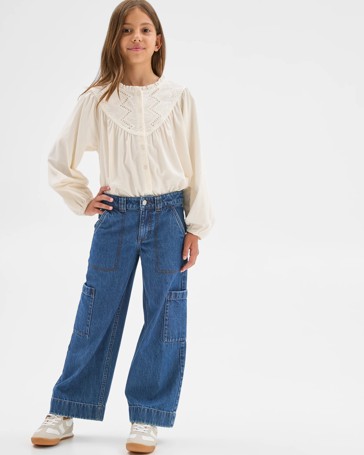 Denim Cargo Wide Leg Jeans