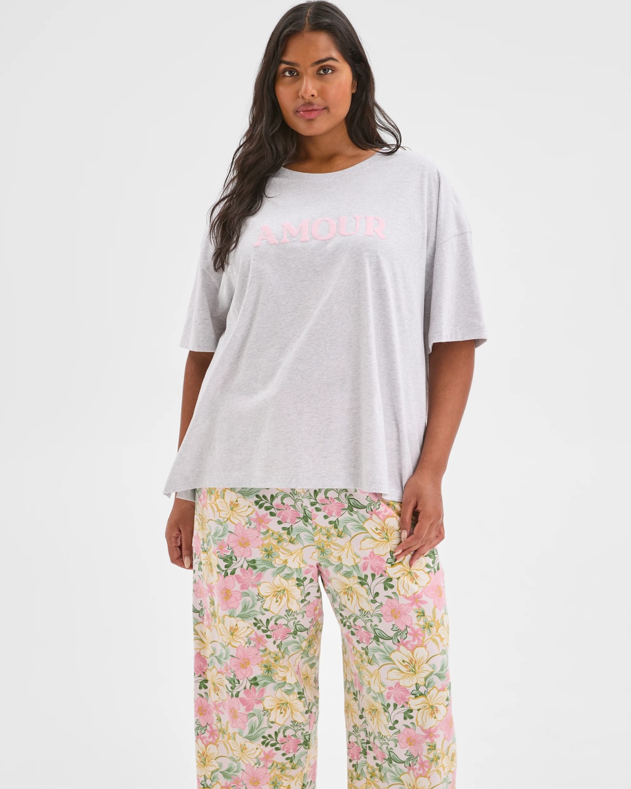 Plus Size Australian Cotton 7/8 Length Jersey Pyjama Set - Floral / Multi 2 of 6