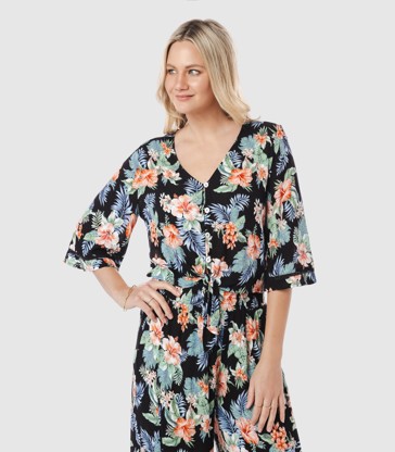 Kimono Tie Blouse - Piping Hot