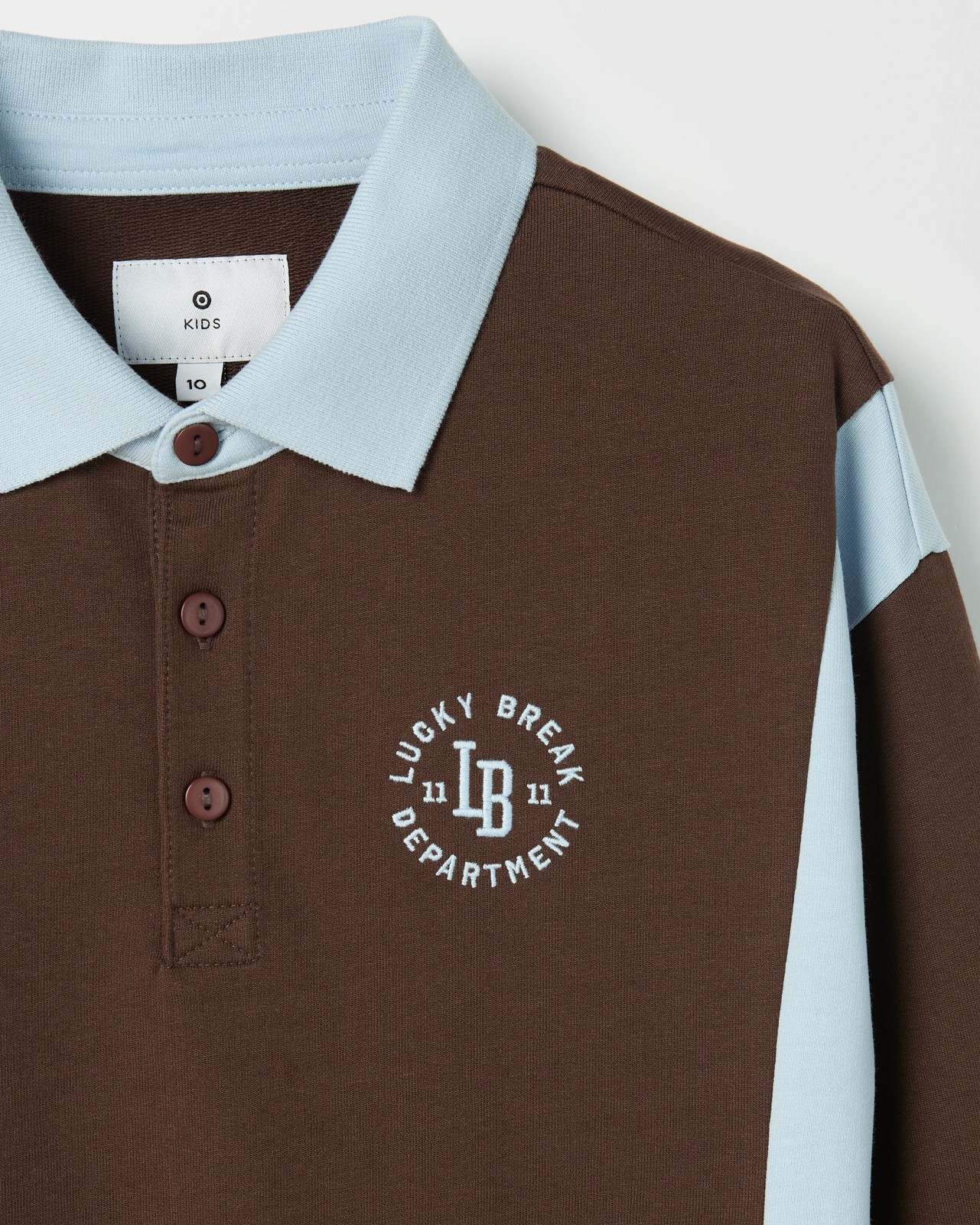 Australian Cotton Long Sleeve Panelled Rugby T-Shirt - Brown / Blue 6 of 6