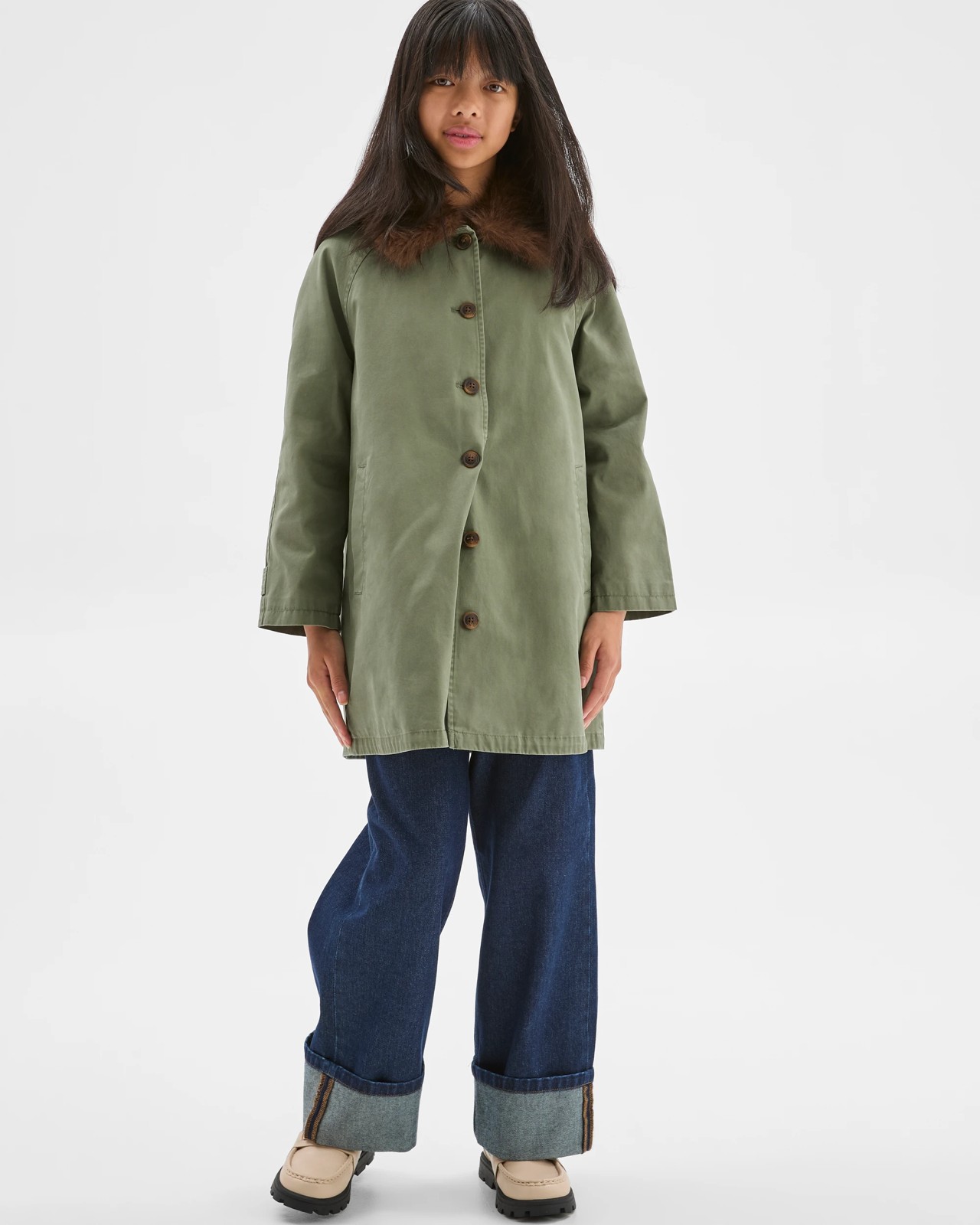 Australian Cotton Faux Fur Collar Long Car Coat 2 of 5