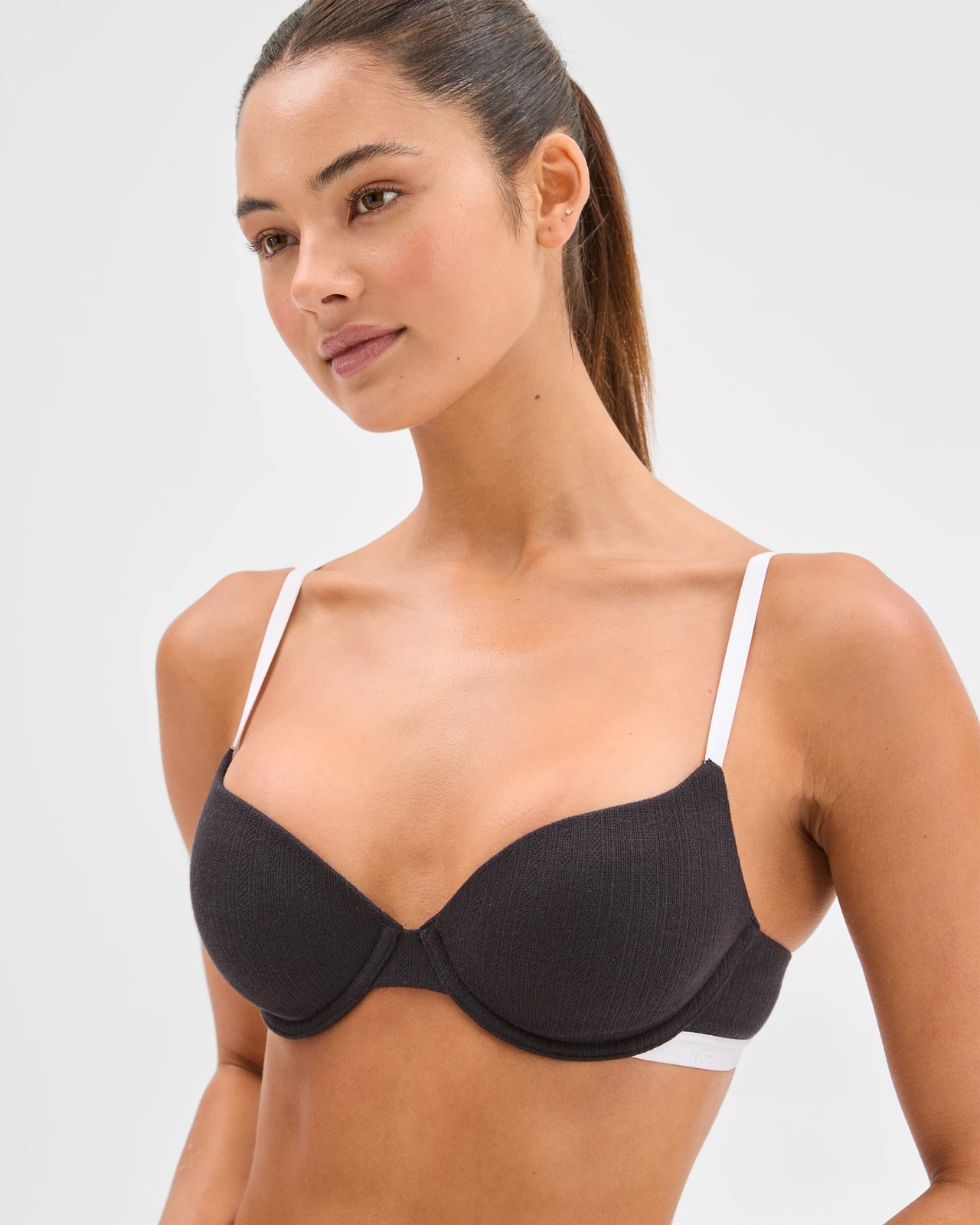 Lily Loves Australian Cotton Pointelle Balconette Bra - Black 2 of 3