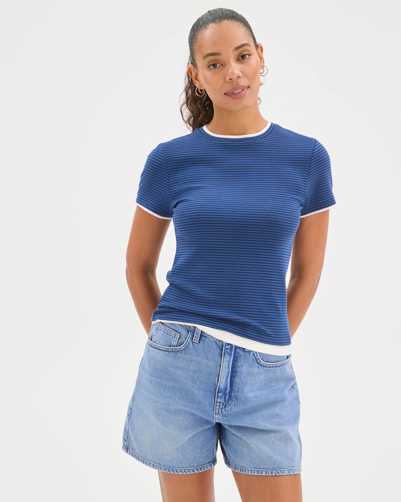 High Rise A-Line Denim Shorts 2 of 6