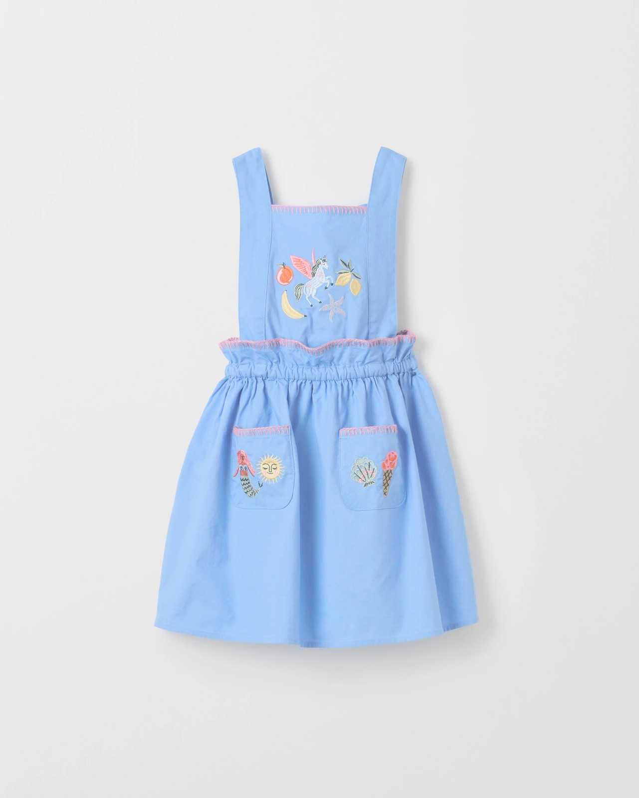 Australian Cotton Woven Apron Dress - Embroidery Blue 5 of 6