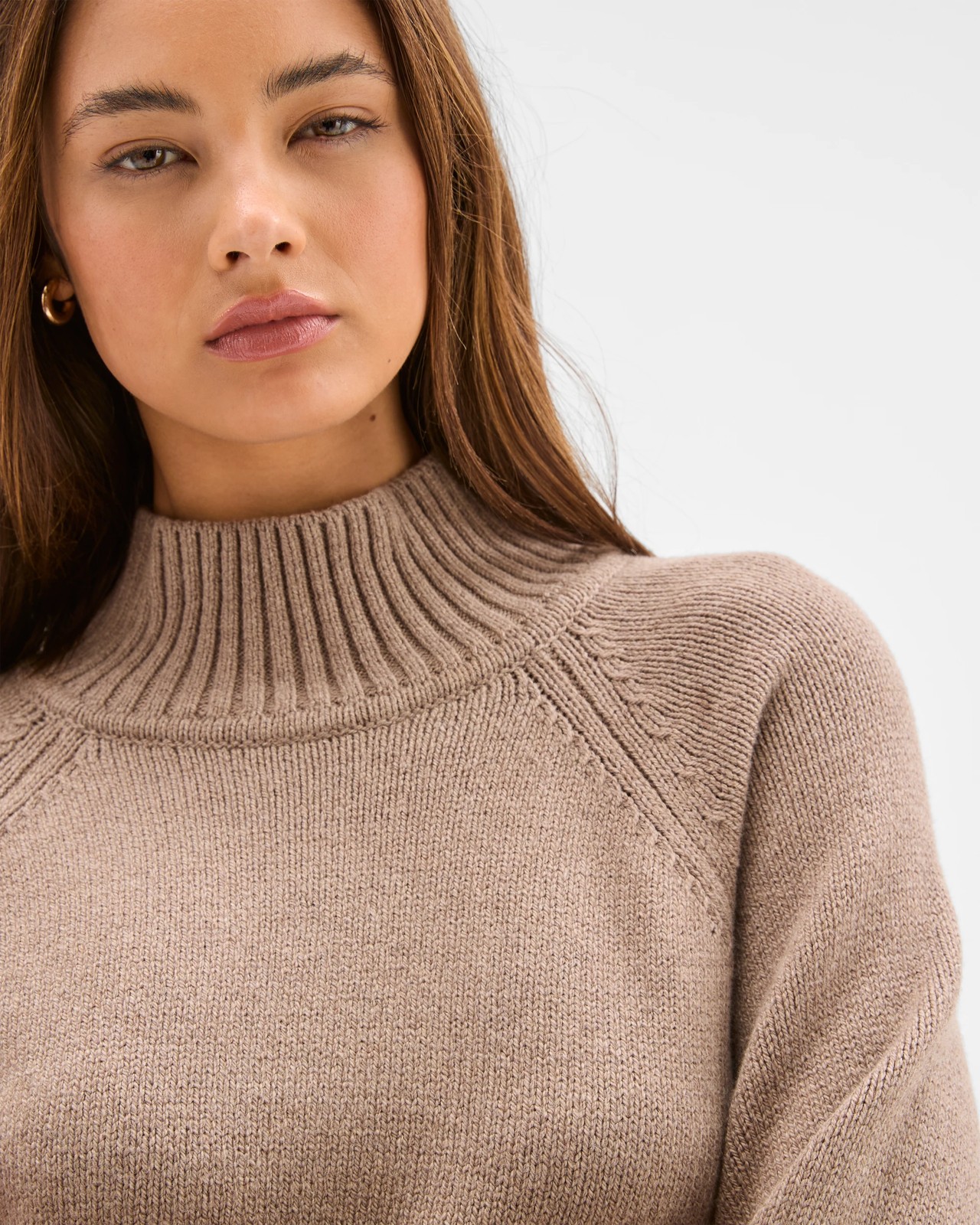 Lily Loves Australian Cotton Blend High Neck Knit Jumper - Cocoa Marle 5 of 6