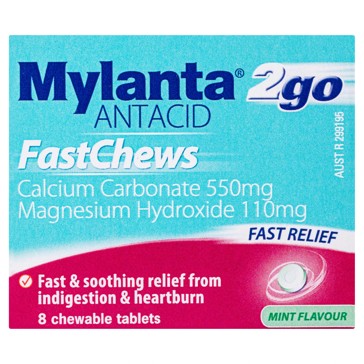 8 Pack Mylanta 2Go Antacid FastChews Tablets Mint