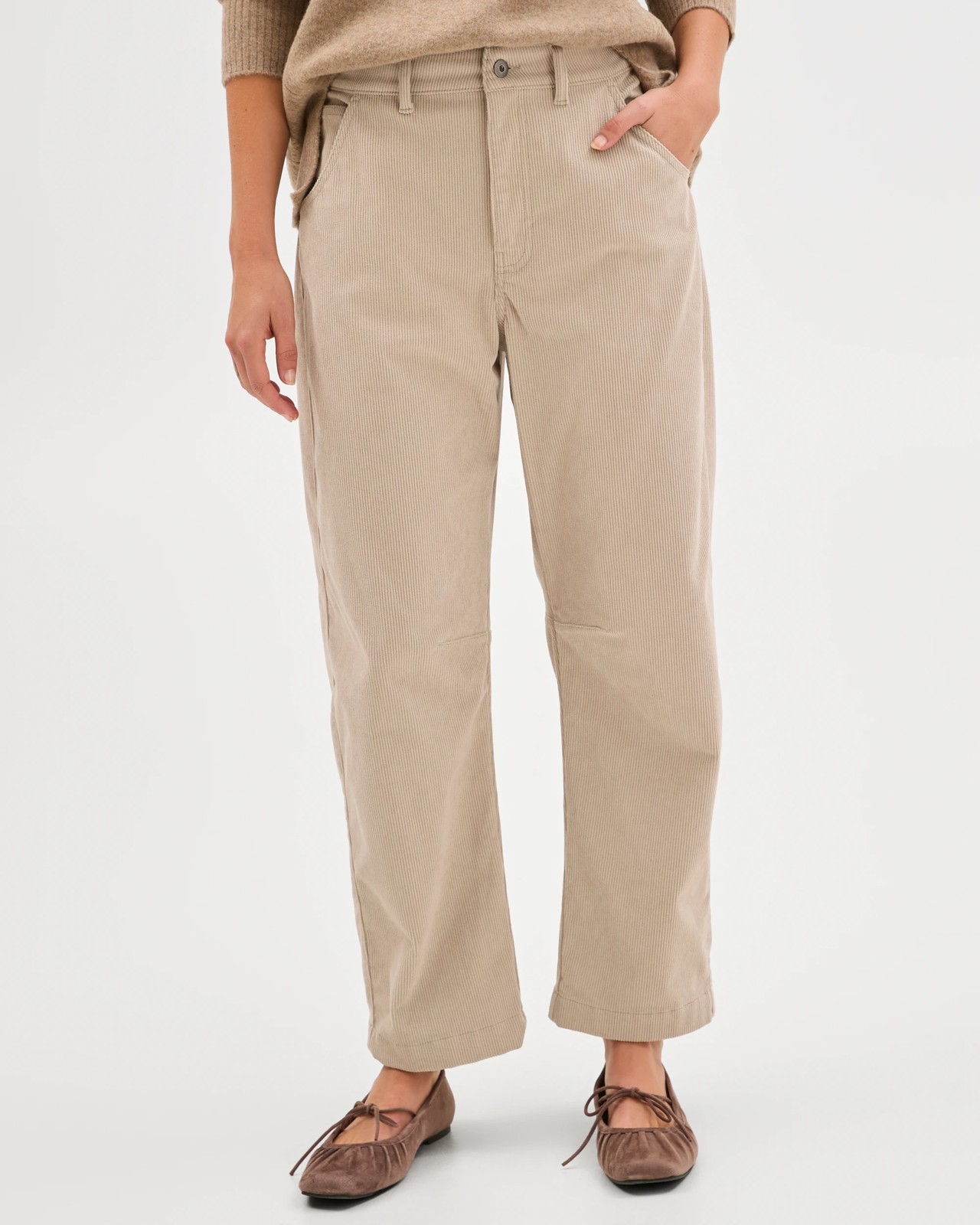 Crop Length Wide Leg Corduroy Pants - Birch 3 of 5