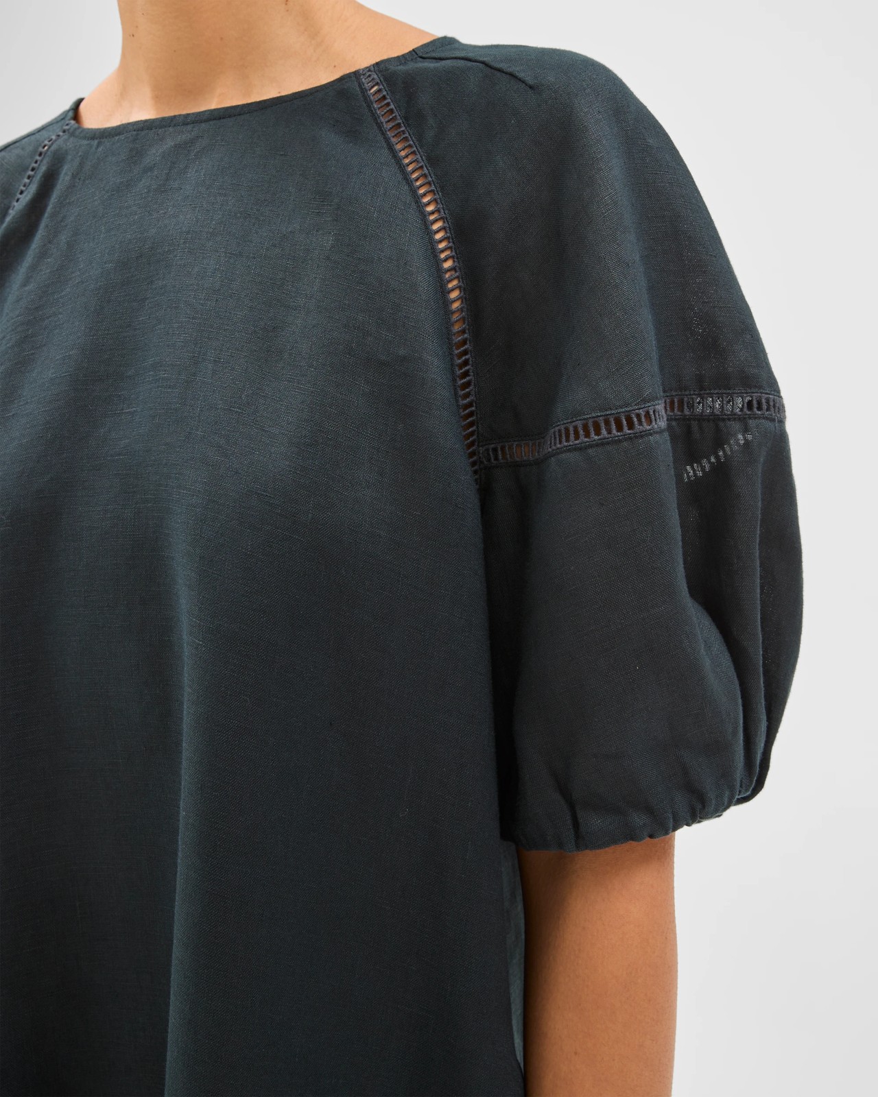 European Linen Trim Detail Mini Dress - Black 5 of 6