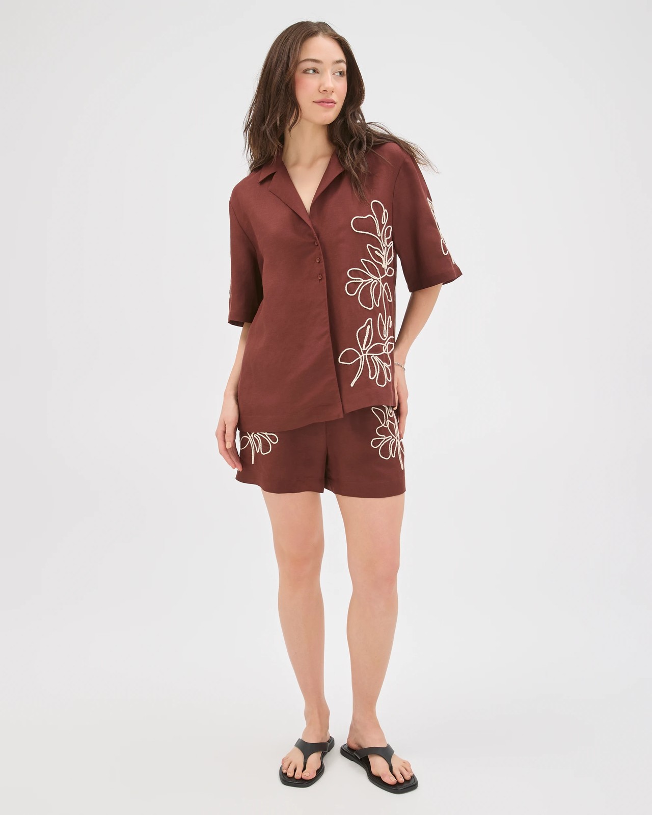 Lily Loves European Linen Blend Embellished Shirt - Ganache 2 of 6
