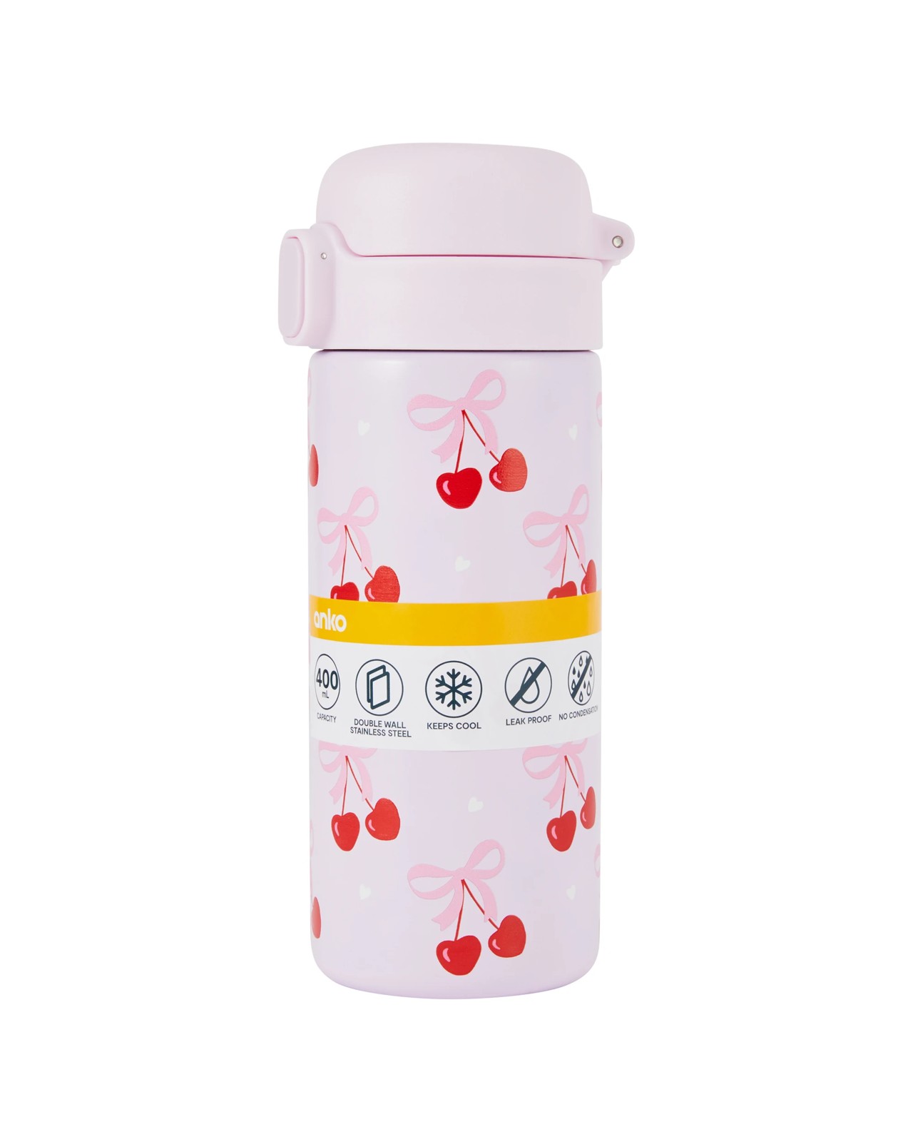 Anko 400ml Double Wall Insulated Cylinder Bottle -  Cherry 6 of 6