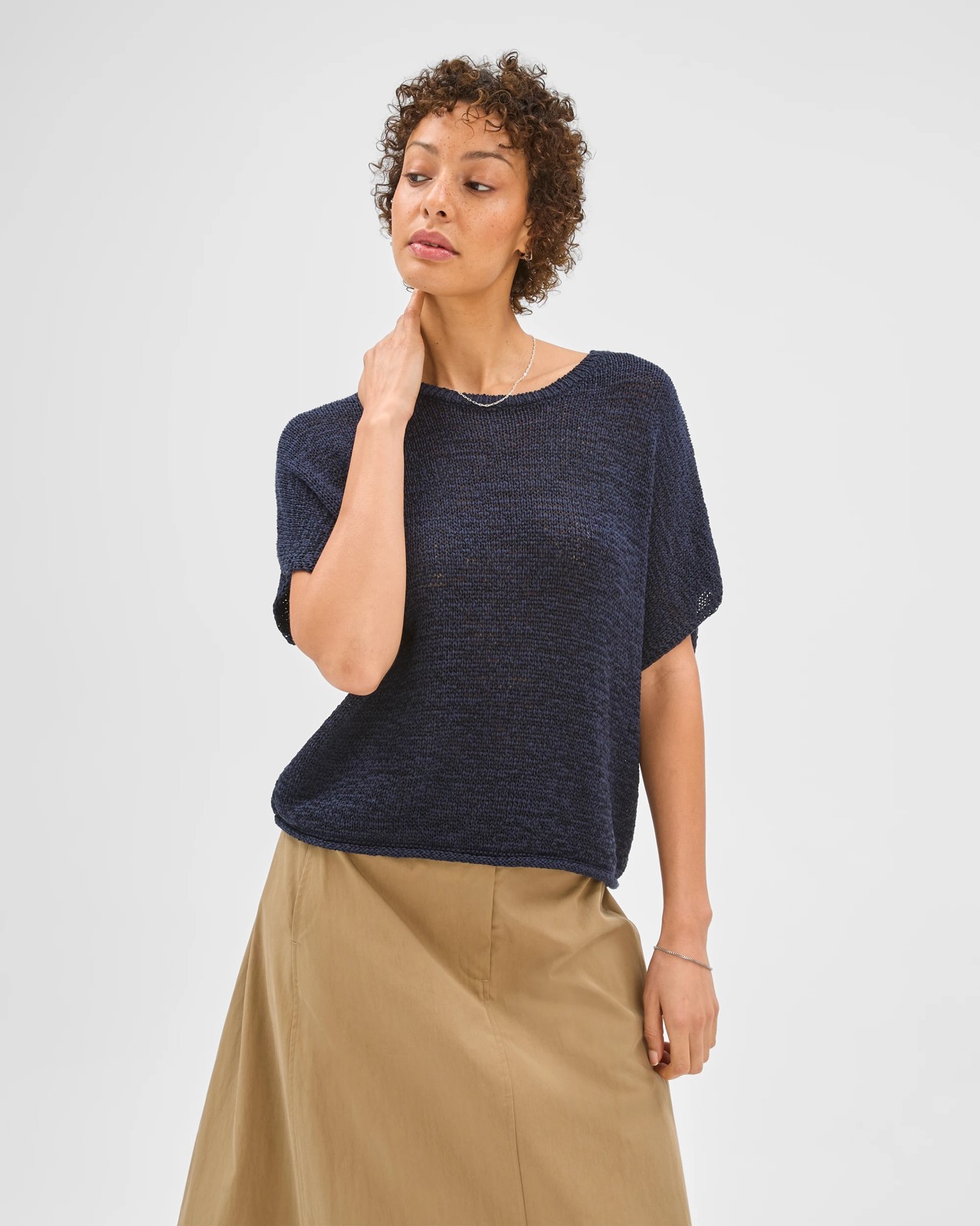 Australian Cotton Blend Tape Yarn Knit T-Shirt - Ink Navy 2 of 6