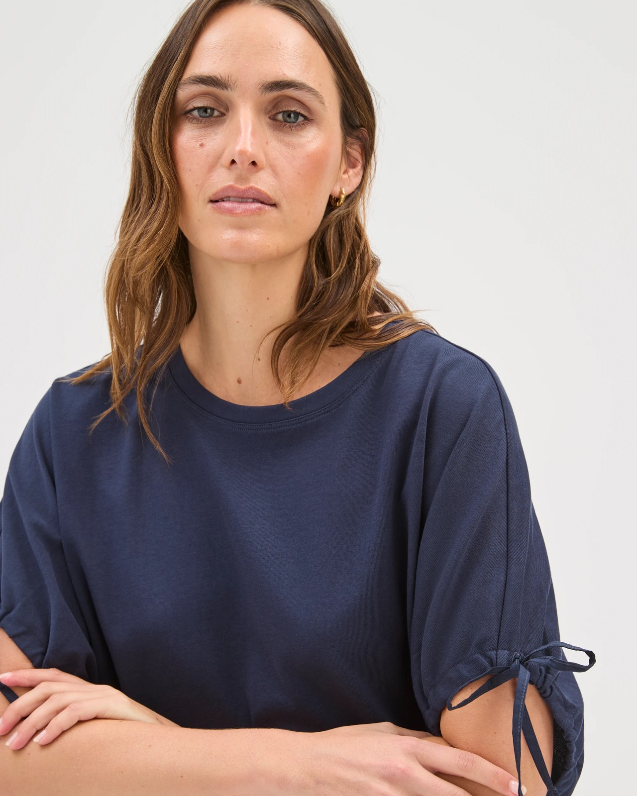 Australian Cotton Gathered Sleeve Cocoon T-Shirt - Navy 5 of 5