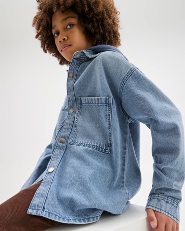Long Sleeve Hooded Denim Shirt