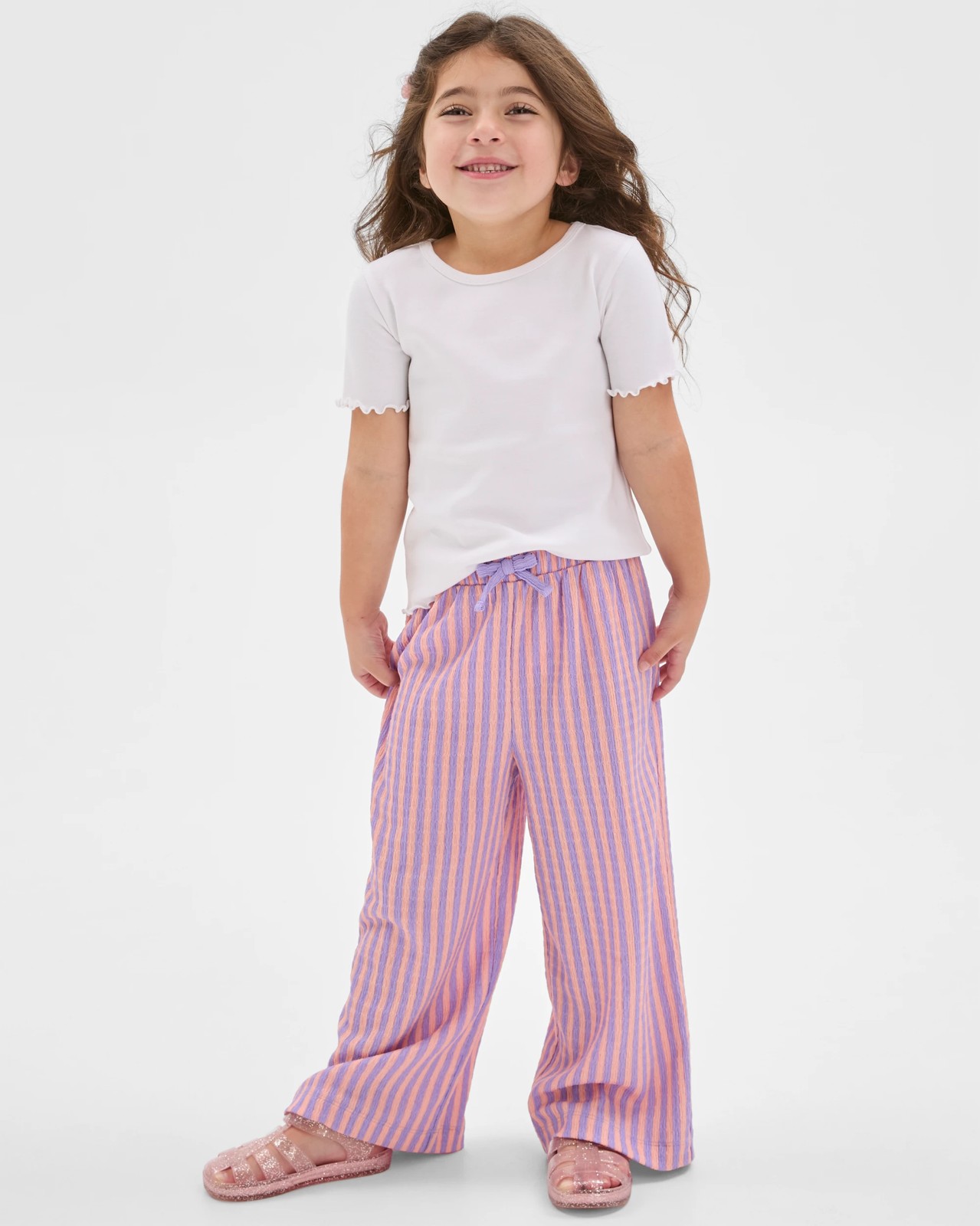 Crinkle Wide Leg Pants - Pink/Purple Stripe 2 of 6
