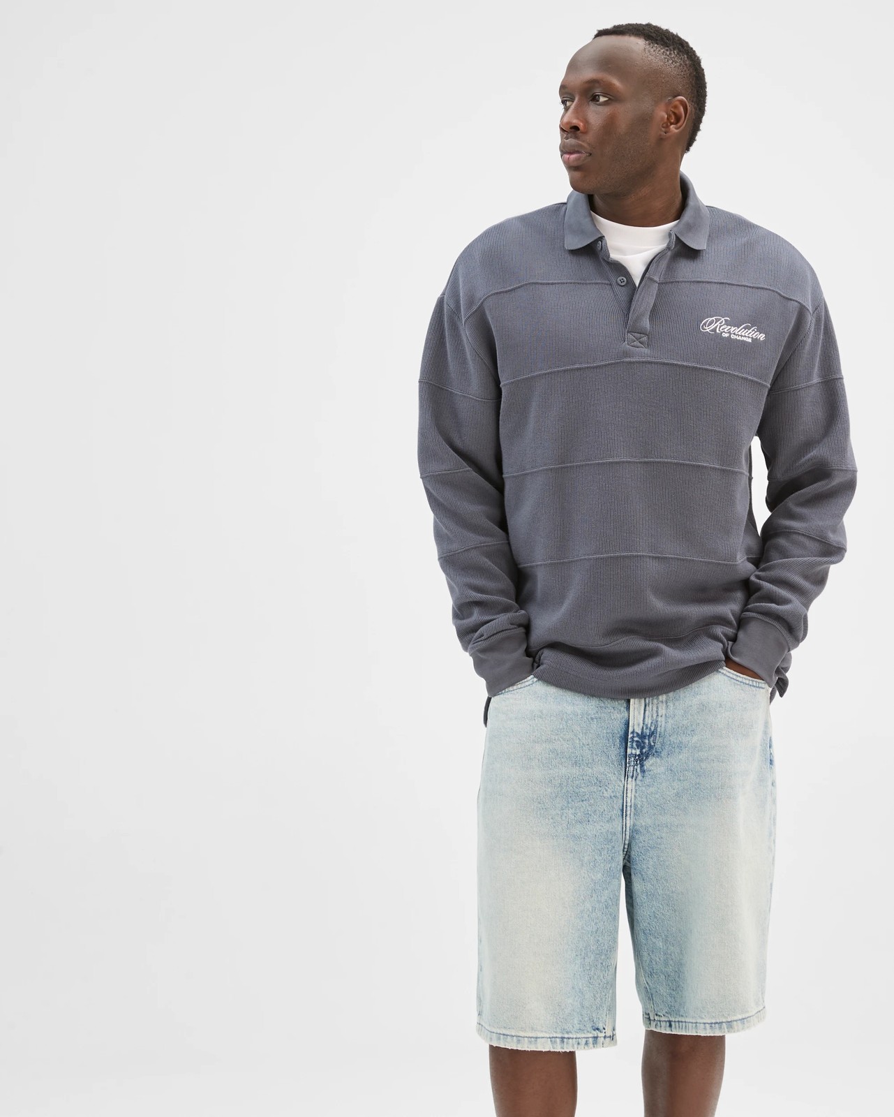 Commons Australian Cotton Blend Fleece Rugby Top - Ombre Blue 4 of 6