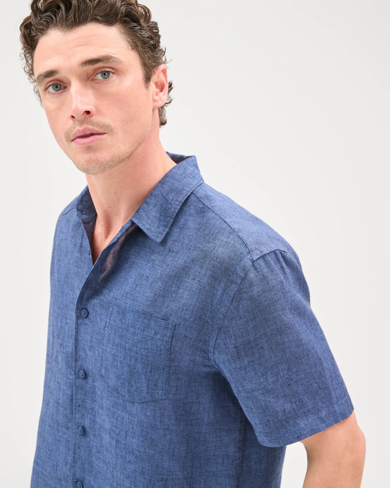 European Linen Short Sleeve Shirt - Indigo Blue 5 of 6