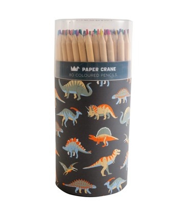 Paper Crane Kids Cylinder 80 Coloured Pencils Dinosaur