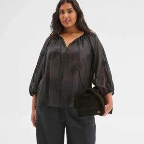 Plus Size 3/4 Sleeve Applique Detail Blouse product image