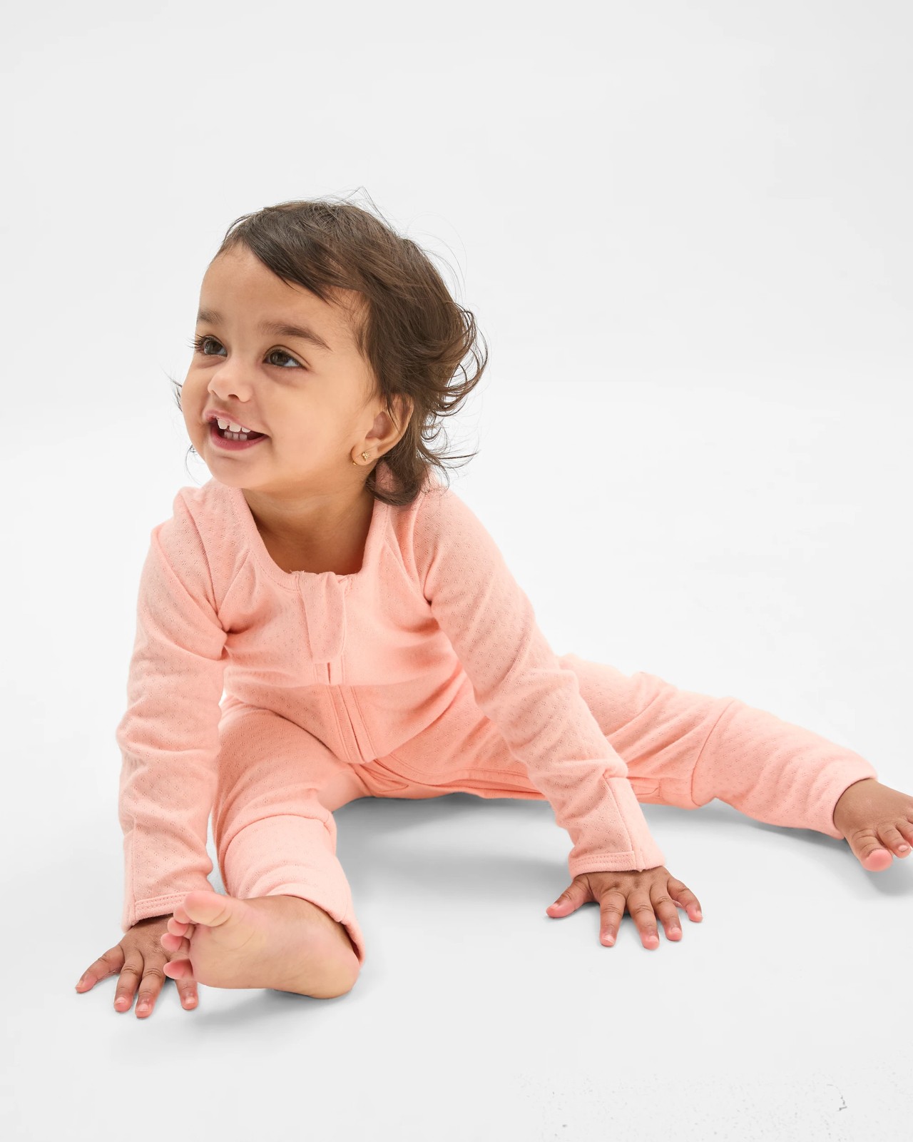 Baby Organic Cotton Pointelle Zip Coverall - Peach Pearl 2 of 6