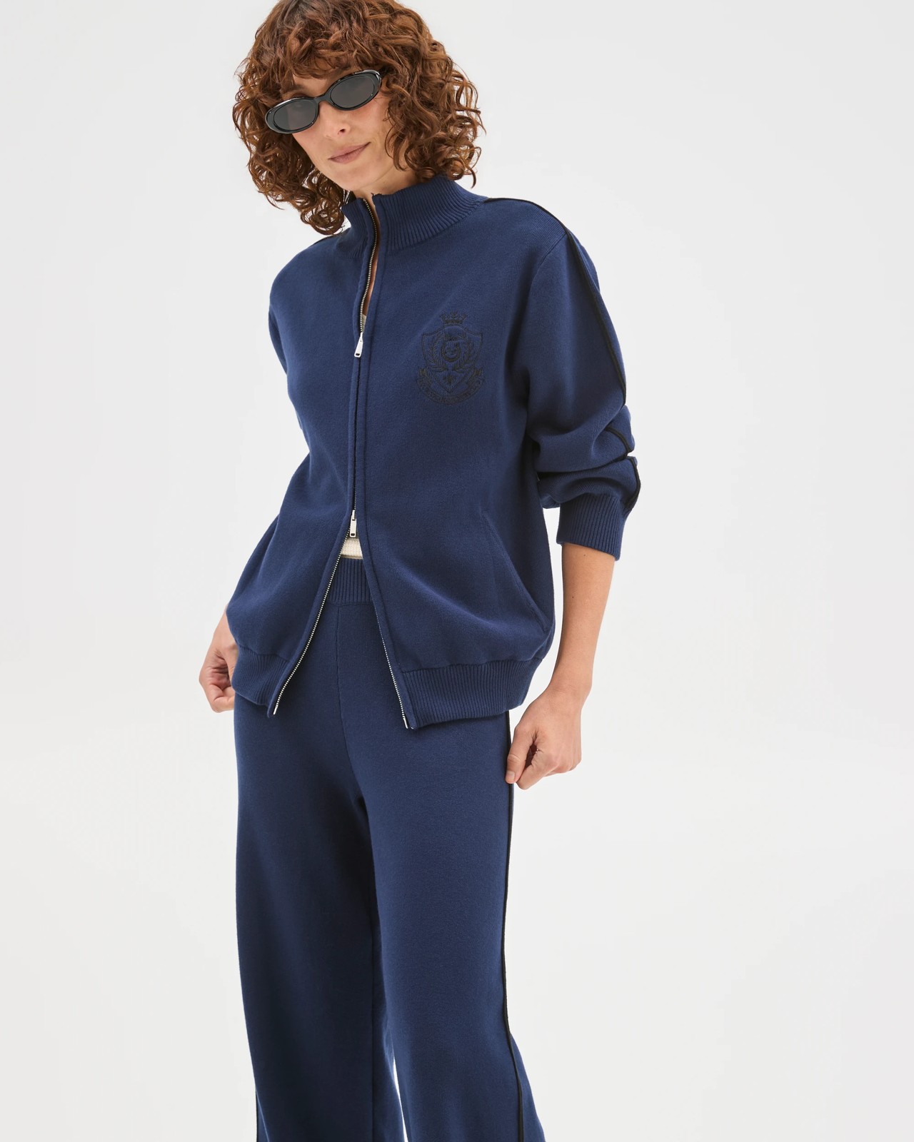 Active Australian Cotton Blend Knit Zip Through Jumper - Navy 3 of 5