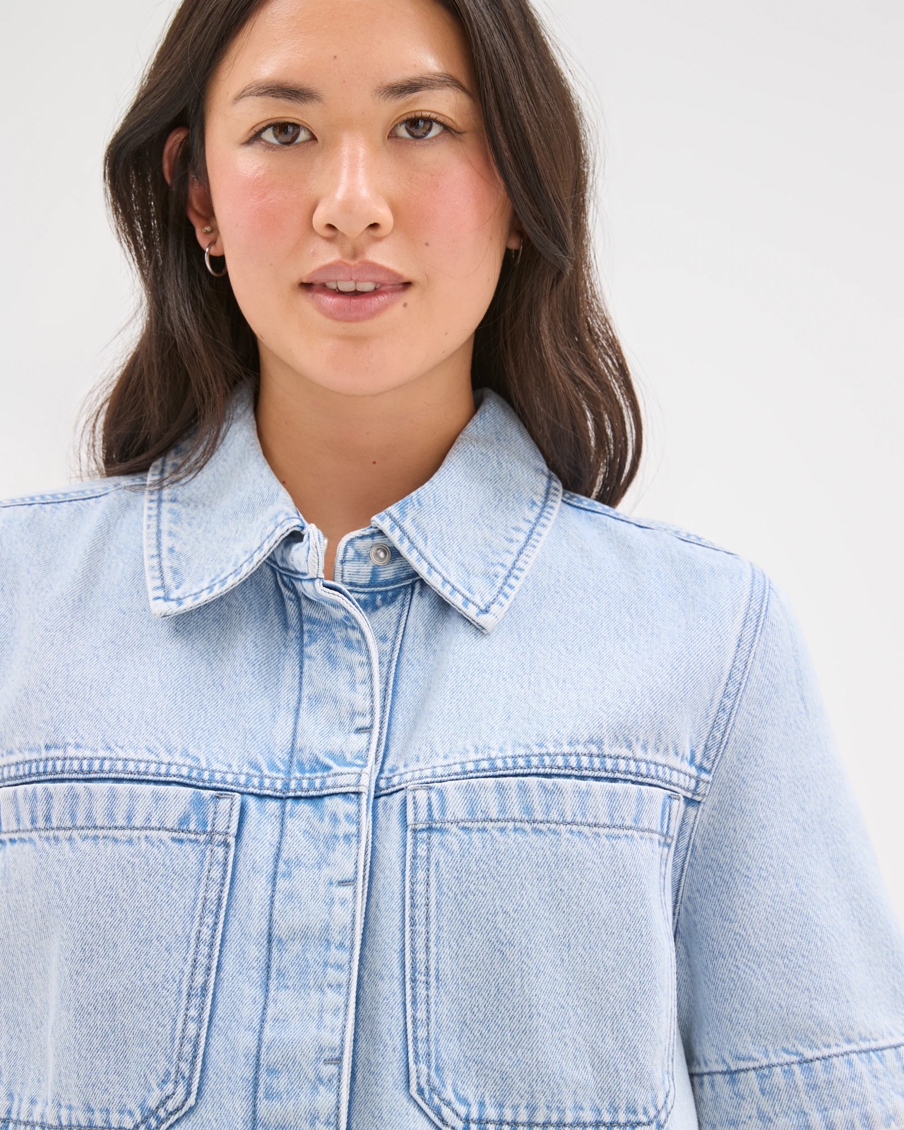 Short Sleeve Concealed Placket Denim Shirt 3 of 5