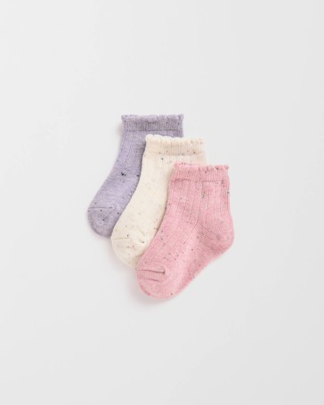 Baby Australian Cotton Blend 3 Pack Textured Quarter Crew Socks