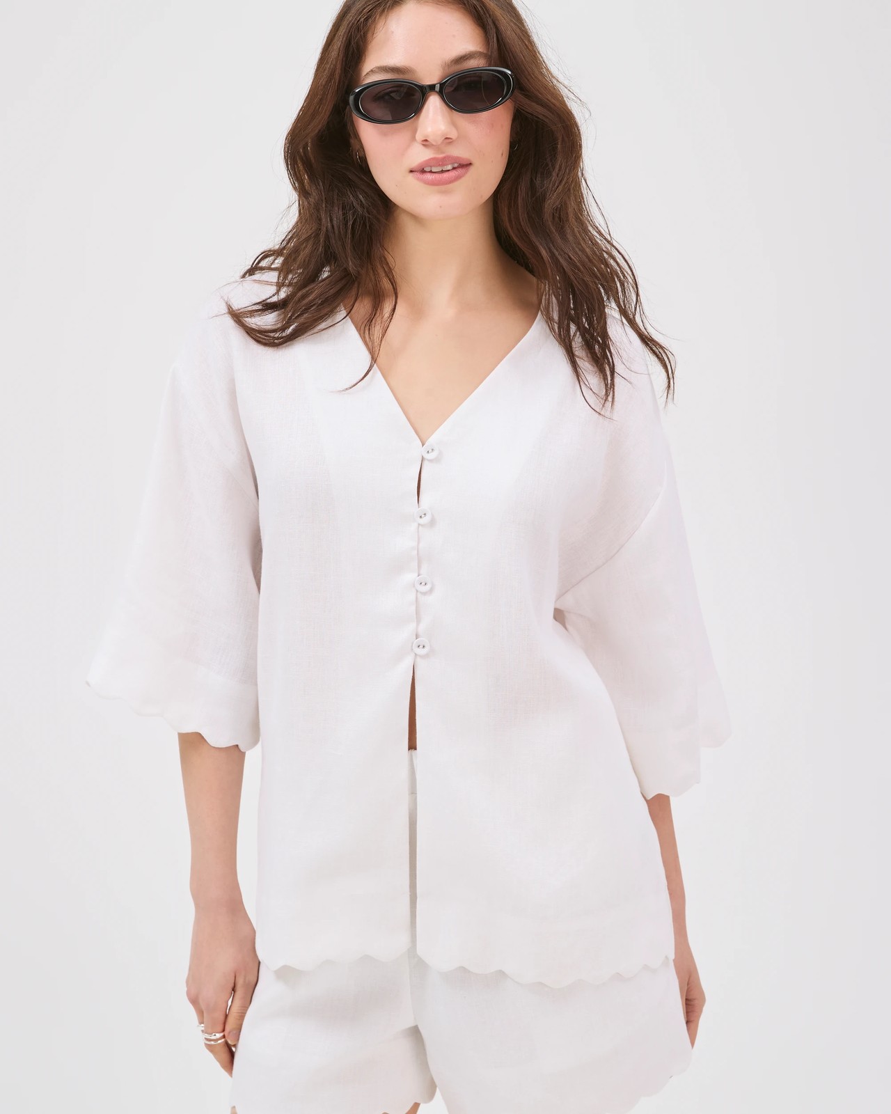 Lily Loves European Linen Scallop Shirt - White 2 of 5