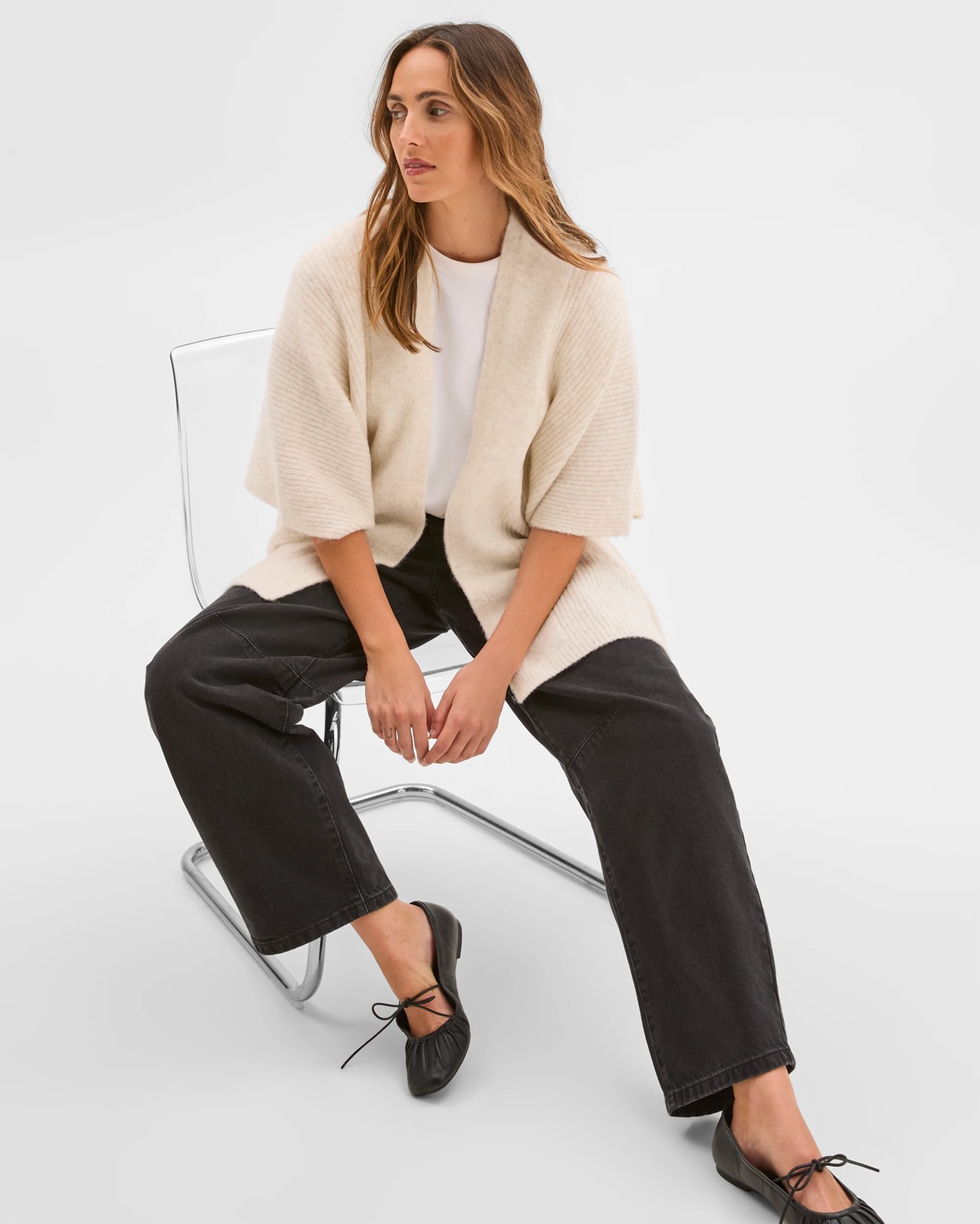 Knitted Poncho - Cream Marle 6 of 6