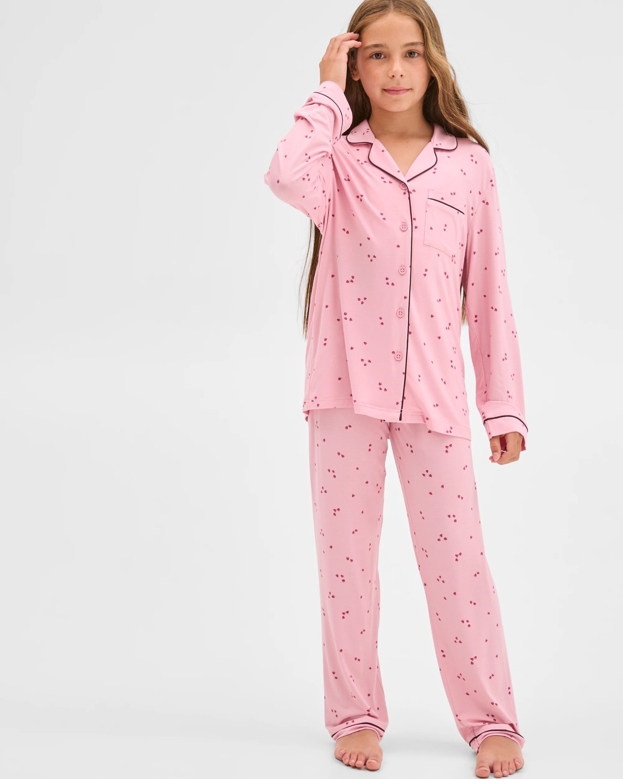 Bamboo Older Girls Button Through Pyjama Set - Pink Strawberry 2 of 6