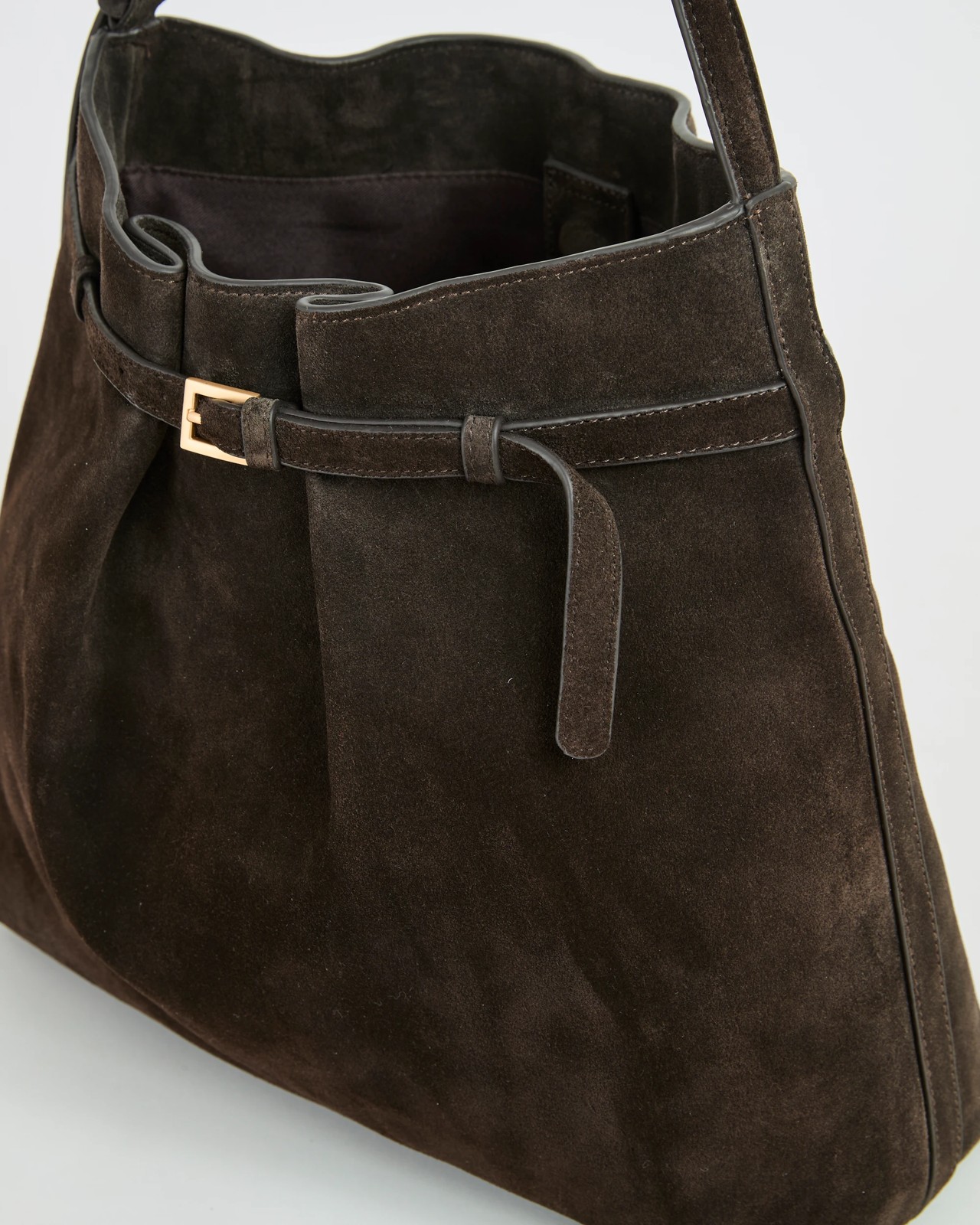 Premium Suede Leather Belted Bucket Bag - Bitter Chocolate 3 of 3