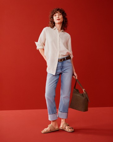 Mid Rise Ankle Length Slim Turn Up Denim Jeans